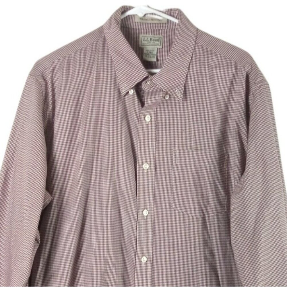 LL Bean Shirt Mens LT Red Micro Check Wrinkle Resistant Button Down Preppy